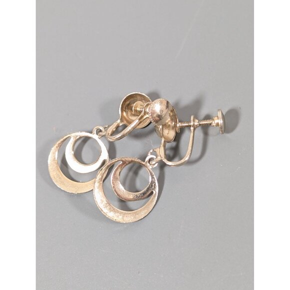 Vintage Gold Tone MOD Round Disc Circle Charm Screw Back Clip Earrings - Picture 5 of 7